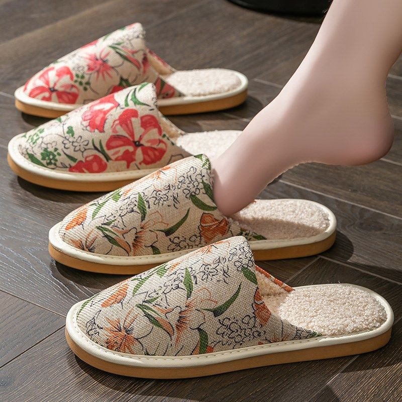 秋冬季棉亚麻居家j布艺加绒保暖情侣棉拖鞋男女室内家居用防滑静,淘宝优惠券,粉丝福利购,淘宝优惠卷