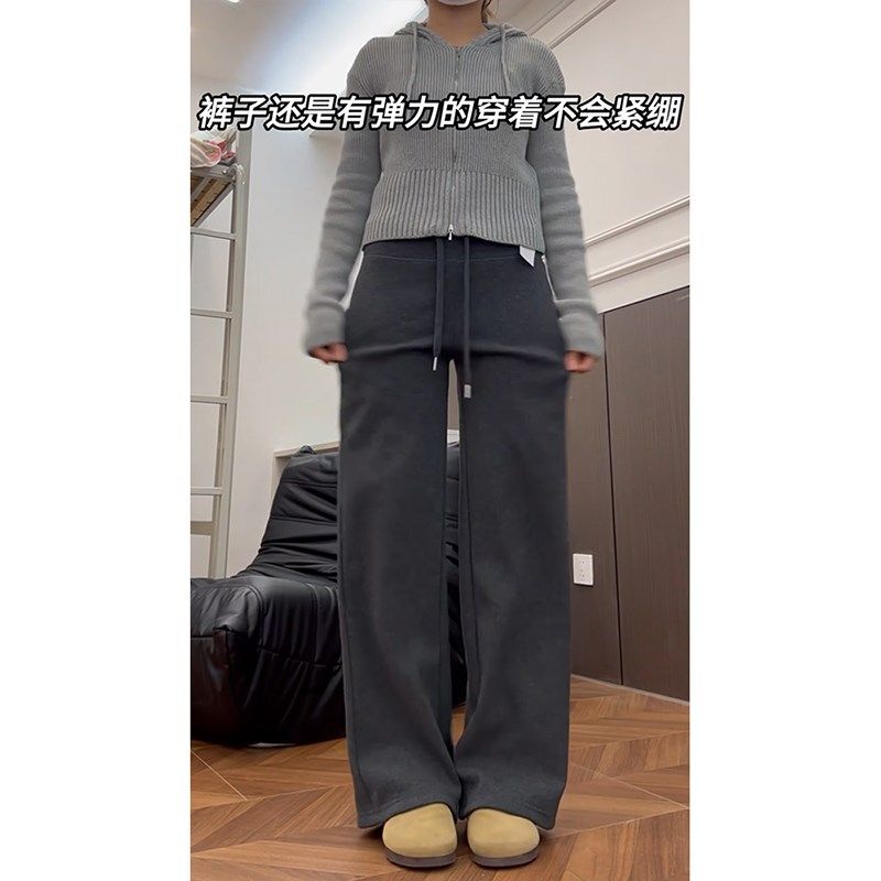 灰色女款加绒裤子冬季大码胖mm显瘦梨型身材宽松慵懒风运动休闲裤,淘宝优惠券,粉丝福利购,淘宝优惠卷