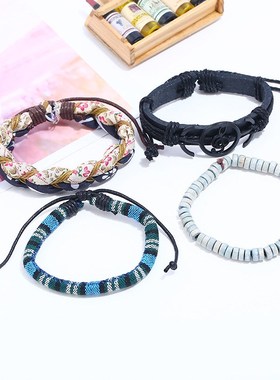 简约复古套装手链diy编织仿牛皮手链 男士民族风皮革手链手绳