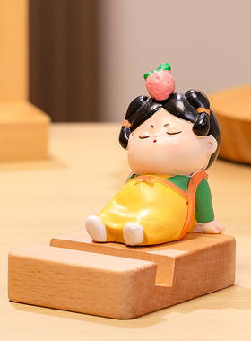 少女风唐仕娃娃公仔原木手机支架
