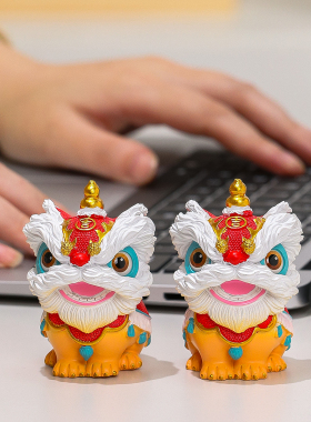 如意醒狮摆件礼盒套装桌面装饰品