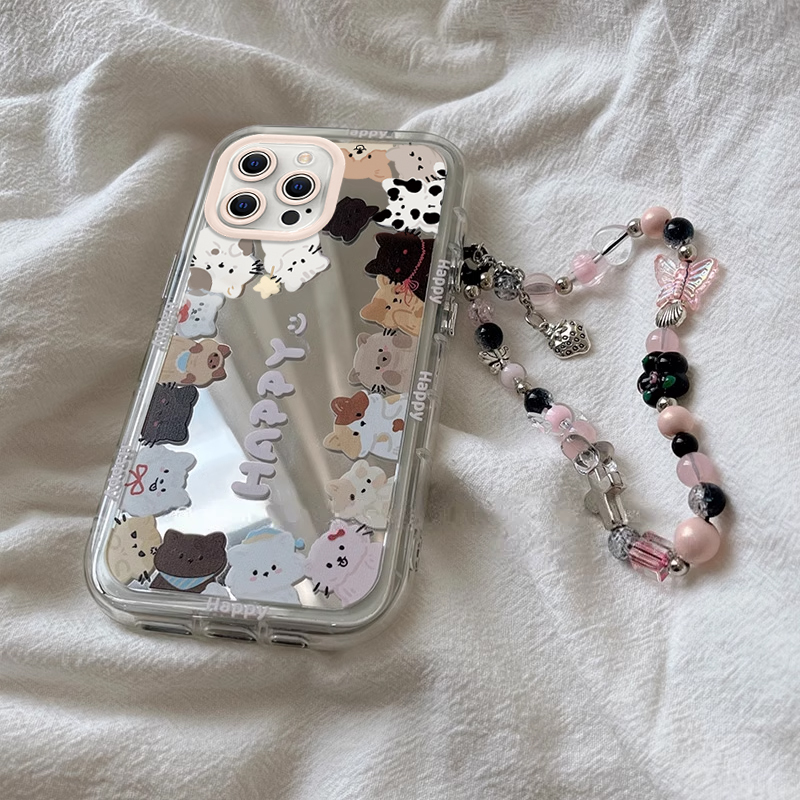 适用苹果15promax手机壳新款iphone14pro镜面13防摔12可爱女11网红xsmax猫咪小狗8plus手链7p高级感6s全包se2