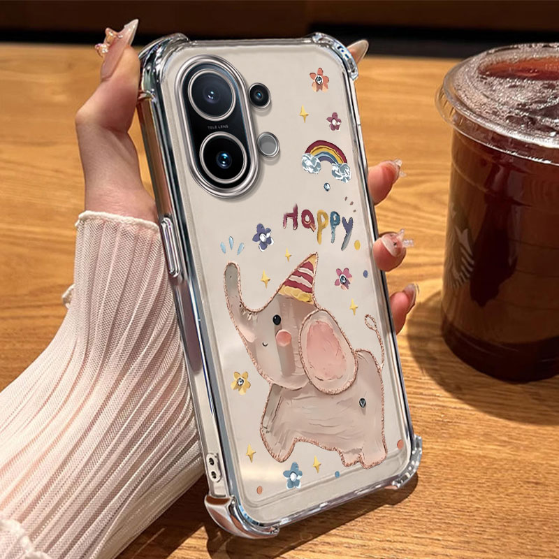 适用vivos30promini开心彩虹象vivoS20手机壳S19可爱S18E全包S17T新款S16女轻奢S15四角防摔12保护套10透明款 - 图2