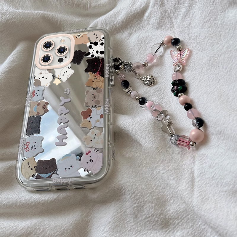 适用苹果15promax手机壳新款iphone14pro镜面13防摔12可爱女11网红xsmax猫咪小狗8plus手链7p高级感6s全包se2