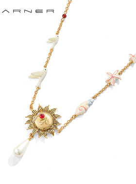 法式复古珍珠珐琅太阳神项链