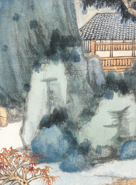 张大千仿董源华阳仙馆图书房客厅办公室装饰画国画名画立轴卷轴画