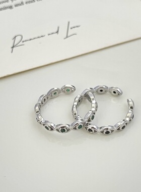 时尚高级黑锆石恶魔之眼戒指女小众复古个性食指戒冷淡风开口指环