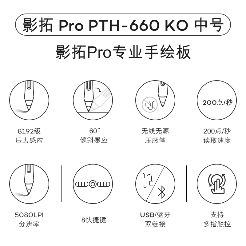 Wacom数位板影拓PRO PTH-660手绘板电脑绘画板PS手写板专业绘图-图1