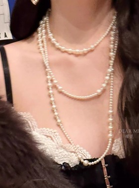 升级版秋冬韩国长款项链水晶珍珠