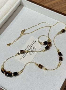 【可可梦】蝶觅家 秋冬虎眼石串珠项链女小众时尚毛衣链