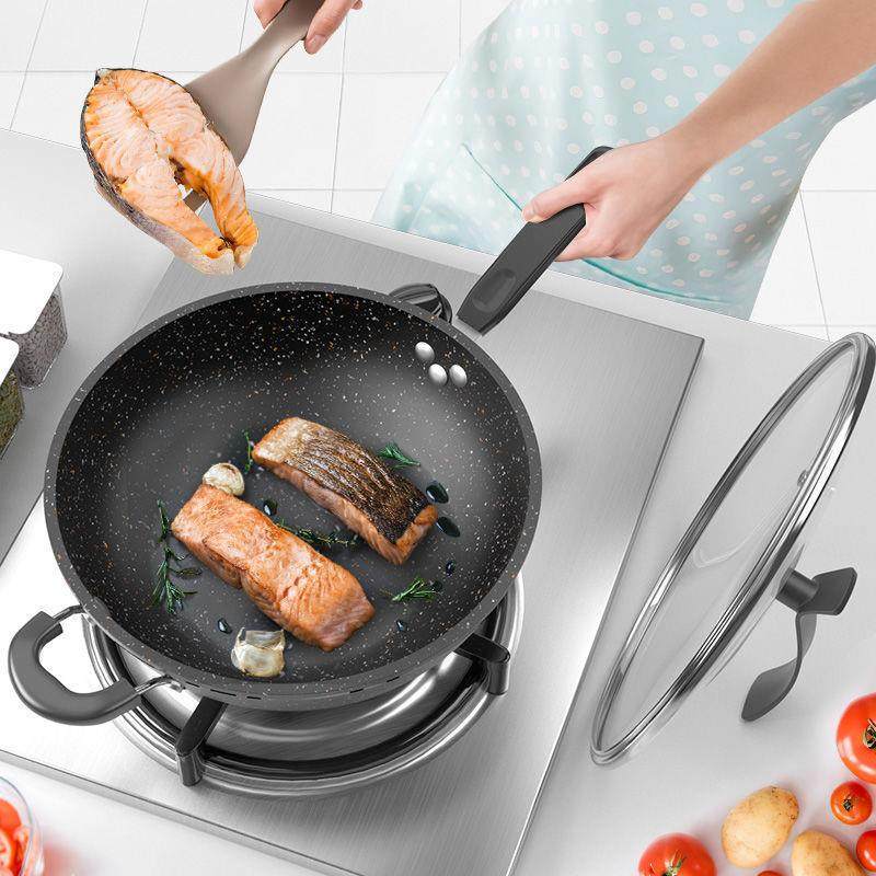 麦饭石不粘锅家用平底炒菜锅少油烟电磁炉煤气通用炒锅铁锅平底锅,淘宝优惠券,粉丝福利购,淘宝优惠卷