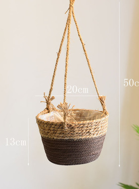 新品吊篮草编花盆吊兰悬挂挂盆藤编花篮垂吊编织挂式壁挂吊盆吊兰