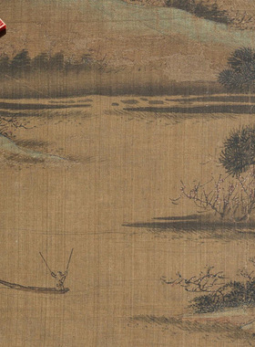 名画复制品宋画小品春山渔艇图工