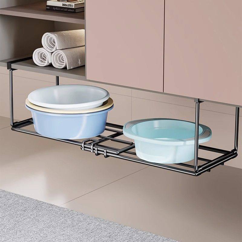 卫生间置物架柜下洗脸盆收纳架浴室免打孔悬挂式可伸缩脸盆架铁艺,淘宝优惠券,粉丝福利购,淘宝优惠卷