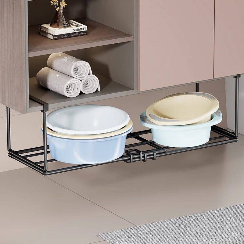 卫生间置物架柜下洗脸盆收纳架浴室免打孔悬挂式可伸缩脸盆架铁艺,淘宝优惠券,粉丝福利购,淘宝优惠卷