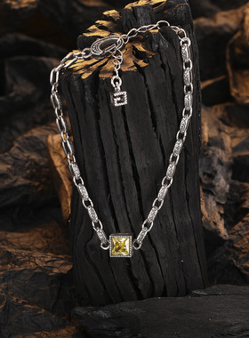 字母大G锆石S925银个性手链独特浮雕唐草花纹复古泰银女神范手饰