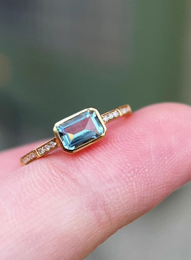 蓝色宝石通体s925纯银女戒简约百搭时尚小众设计美码指环日常戒指