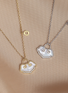 贝母S925银女吉祥如意平安锁项链