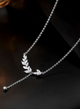 S999纯银麦穗流苏项链轻奢感手链小清新树叶网红银饰锁骨链潮9-3v