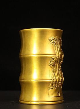 纯铜竹节笔筒摆件双鹤竹节香筒节节高升笔筒工具收纳文房桌面装饰
