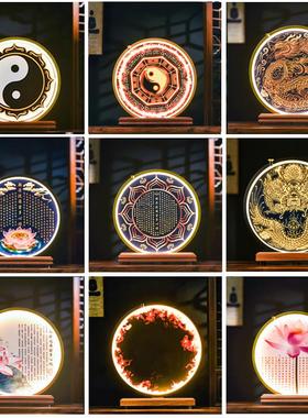 中国风家居客厅佛寺壁龛桌坛观音佛像菩萨背光圆背景光摆件