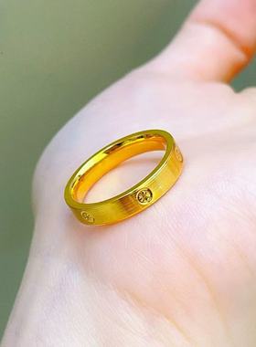 米字戒指黄金色素圈钻纹轻奢沙金简约轻奢情侣对戒食指尾戒指环