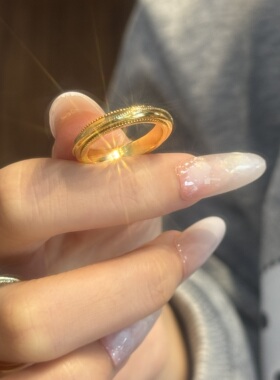 时来运转沙金戒指情侣对戒仿真黄金色指环轻奢高级感金店同款戒子