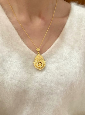 韦雪同款古法沙金人生四美项链平安喜乐花丝八宝罗盘吊坠锁骨链