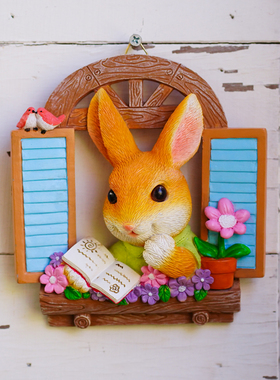 热销窗台兔子可爱树挂幼儿园墙上壁挂件花园艺阳台装饰品壁饰挂饰