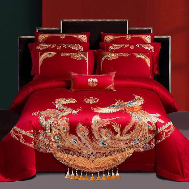 14s支全婚庆四件0组大六红色龙凤婚房床上用棉品喜被子结YAMU-CPL,淘宝优惠券,粉丝福利购,淘宝优惠卷