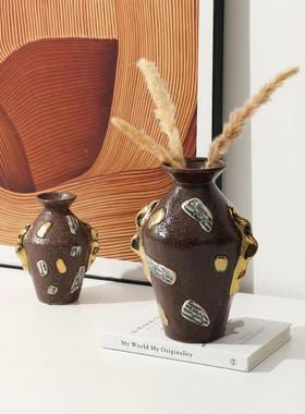 新中式轻奢抽象金耳粗砂陶瓷花瓶售楼处客厅玄关桌面艺术花器摆件