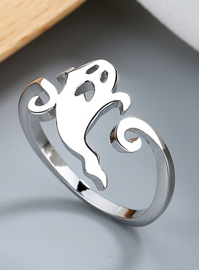 欧美戒指万圣节女巫帽子扫把扫帚拖把南瓜灯镂空简约指环戒指爆款