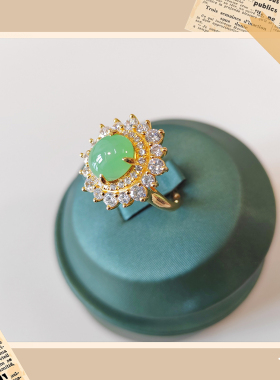 S925银缅甸天然翡翠蛋面戒指复古