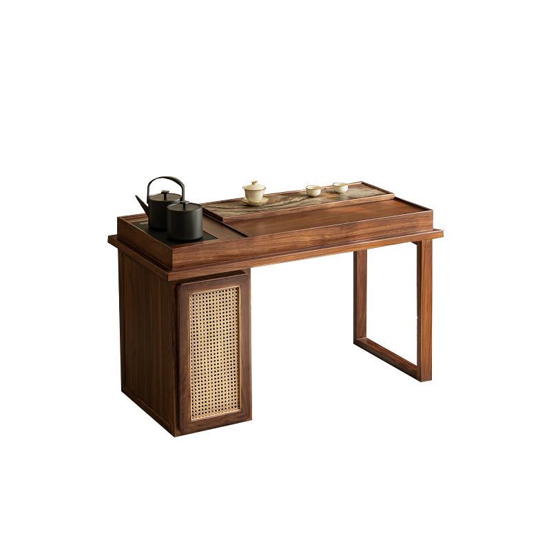 单里北美黑胡桃木色茶桌茶台一体桌纯实木客厅阳台桌椅组合新中式,淘宝优惠券,粉丝福利购,淘宝优惠卷