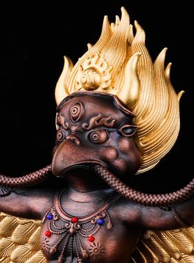 黄铜大鹏金翅鸟摆件仿尼泊尔密宗鎏金金翅大鹏鸟供护佛像高紫铜