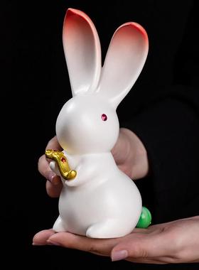 可爱陶瓷兔子桌面装饰摆件2023兔年吉祥物十二生肖小白兔新年礼品