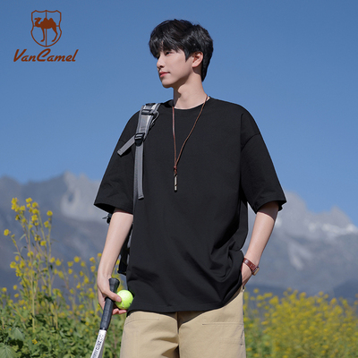 VANCAMEL/西域骆驼220G重磅纯棉短袖男女同款舒适透气圆领T恤上衣