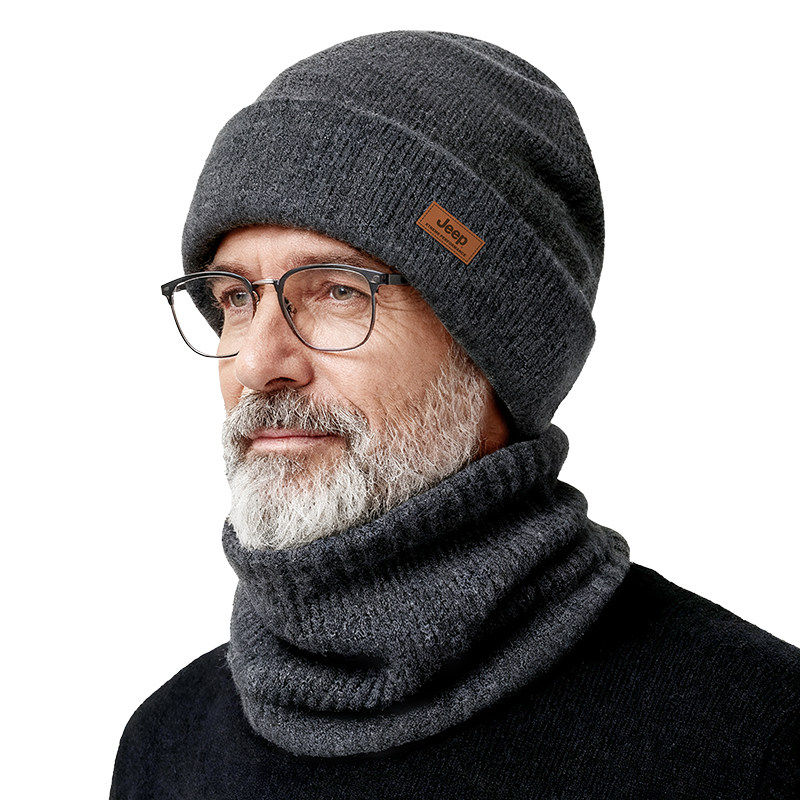 jeep吉普中老年羊毛针织帽男士冬季2025新款防风保暖加绒毛线帽冬