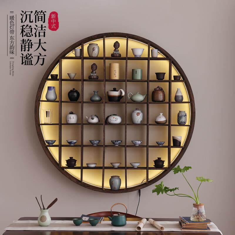 .Solid wood Duobao Pavilion wall book rack tea cup tea set storage rack Chinese retro lattice wall hanging display