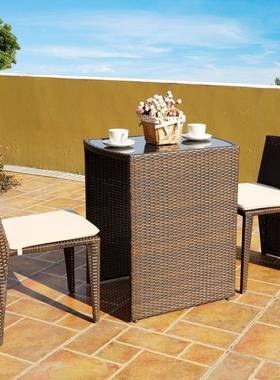 户外桌椅别墅庭院花园休闲藤椅三件套桌椅套装卡座方便收纳