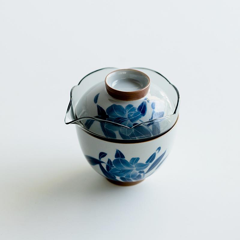 昌朴居纯手绘百合花玻璃旅行茶具家用随身便携快客杯户外一壶二杯 - 图1