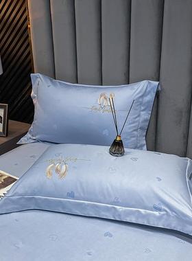 高档奢华100支长绒棉单品枕套纯棉简约单人枕芯套舒适纯色一对装