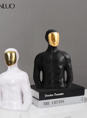 北欧简约现代样板间书房茶室树脂人物雕塑桌面摆件软装家居饰品