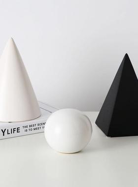 新中式陶瓷艺术摆件简约几何抽象装饰花器售楼处客厅酒柜石头摆设