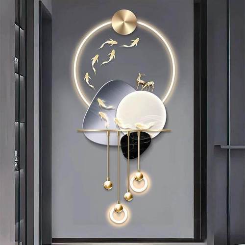 石来运转客厅电视背景墙格栅挂画 画高档立体LED壁灯玄关走廊装饰 - 图2