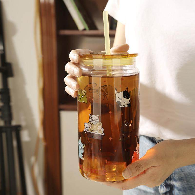 玻璃杯子大容量伴手礼高颜值带盖水杯吸管杯高硼硅玻璃杯,淘宝优惠券,粉丝福利购,淘宝优惠卷