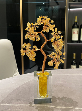 招财水晶树迎客松玄关电视柜酒柜家居装饰摆件办公室轻奢礼物