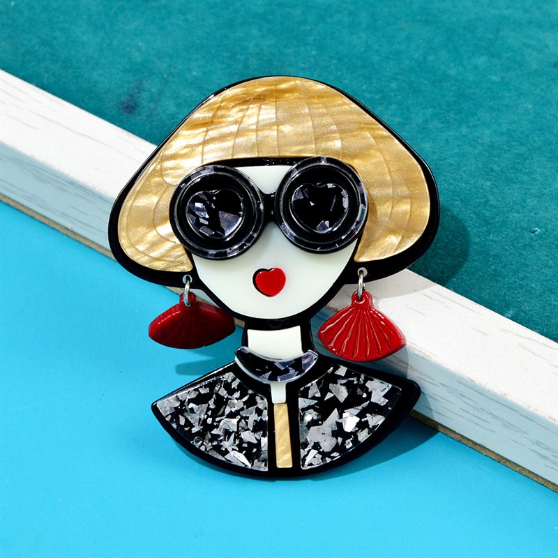 网红CINDY XIANG Acrylic Wear Glasses Modern Girl Brooch Pins - 图3