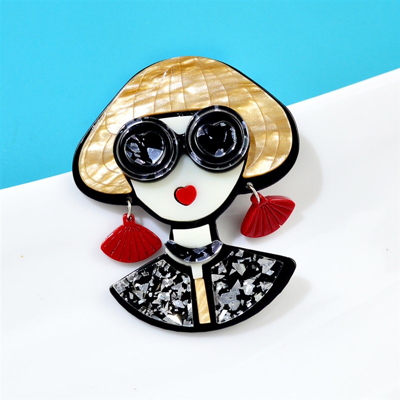 网红CINDY XIANG Acrylic Wear Glasses Modern Girl Brooch Pins - 图1