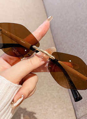 欧洲站欧美时尚小众潮牌复古菱形无框太阳眼镜轻奢文艺风防晒墨镜